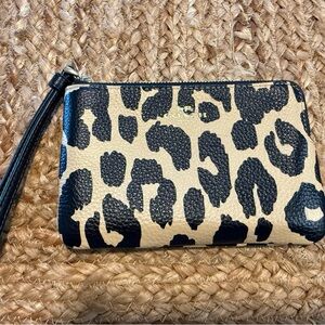 Coach Corner Zip Leopard Print Wristlet. EUC